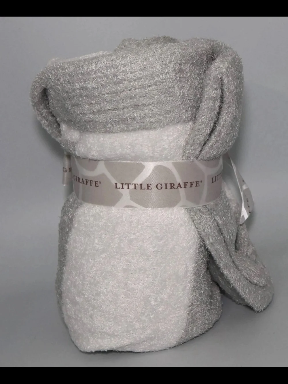 Little Giraffe Dolce Love Silver-Gray Plush Baby Blanket with Satin Border